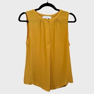 LOFT Pleated Sleeveless Top Mustard Yellow Small Business Summer Spring Tank Top